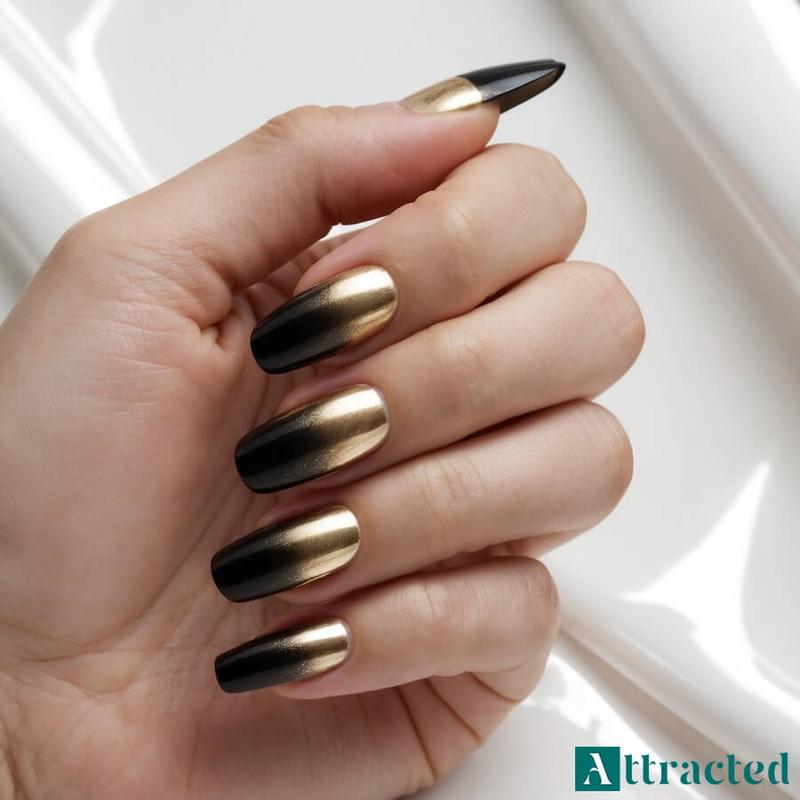Czarne paznokcie ze złotem